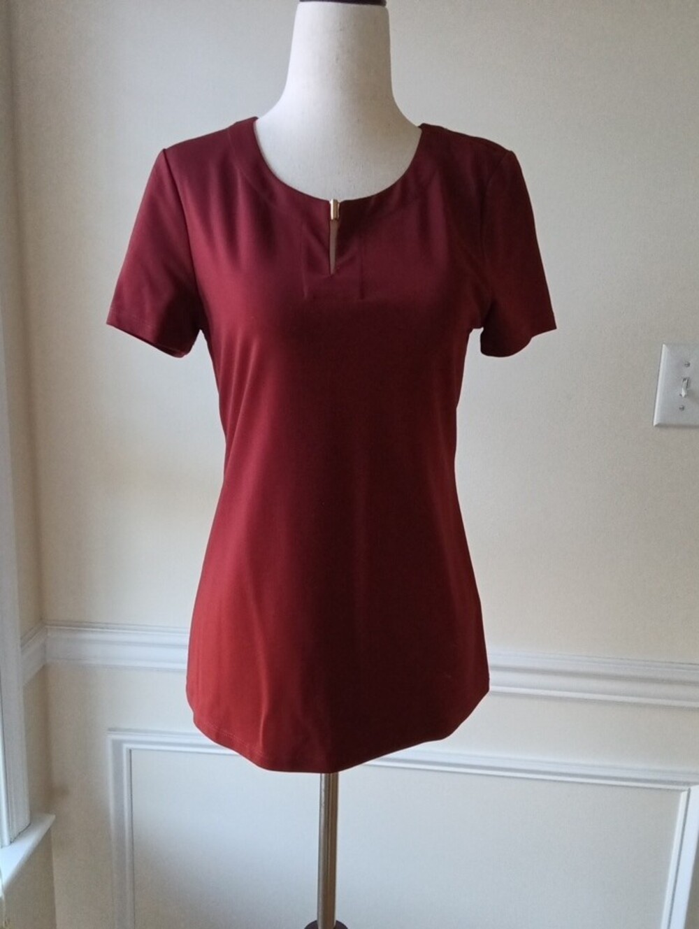 Brooks Brothers Burgundy Short Sleeve Top with Front Notch